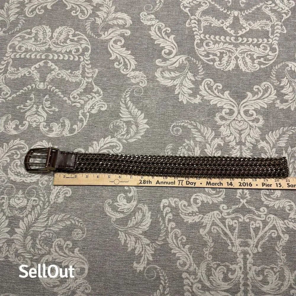 Men's Brown Braided Michael Kors Brass & Leather Belt with Brass Buckle